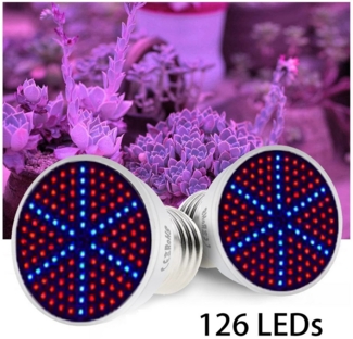 MUPOO Pflanzenlampe LED Pflanzenwachstum-Glühbirne, Grow light, Rot, Blau, UV, IR, Leuchtmittel, E26/E27,126LEDs,2 Stück, LED fest integriert, LED-Wachstumsglühbirne,Flowerpot Lampe