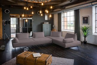 KAWOLA Ecksofa CANE Schlafsofa Daybed mit 2 Armlehnkissen Stoff lila 80 x 210 x 310 cm