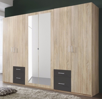 Kleiderschrank FREIBURG in Eiche sägerau Lava Spiegel B 270 cm