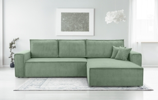 AX LIVING Cord Couch L Form – Cedria Wohnlandschaft 287 cm Salbeigrün