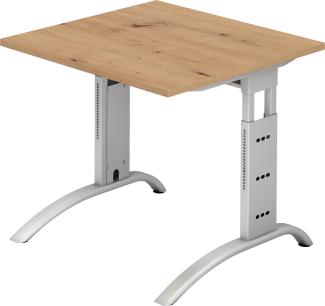 bümö® Schreibtisch F-Serie höhenverstellbar, Tischplatte 80 x 80 cm in Asteiche, Gestell in silber