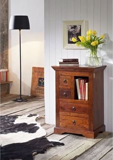 Massivmoebel24 Kommode OXFORD (Massivholz), Kommode Akazie 55 x 40 x 80 nougat lackiert OXFORD #503