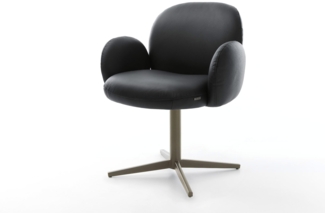 Drehstuhl Nube-Flex mit Armlehnen Echt-Leder Schwarz Fußkreuz Effektfinish Titan 360° drehbar Taschenfederkern