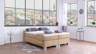 Meisterbetten Boxspringbett City 120x220 in DS-Beige, Matratzenbezug Nano, Komfortschaum-Topper
