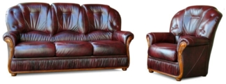 Vente-unique - Ledersofa 3-Sitzer und Sessel - Büffelleder - Bordeauxrot - DAPHNE