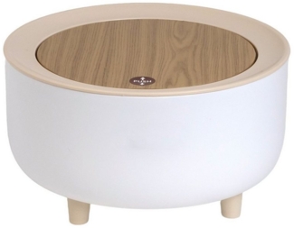 Intirilife Kosmetikeimer, Kosmetik Tischeimer Weiß beige Abdeckung Bambus-Optik 22.2 x 36.4 cm