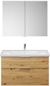 Burgbad EQIO Waschtisch Set mit Spiegelschrank 103 cm breit, Braun, Waschbecken Keramik Weiß