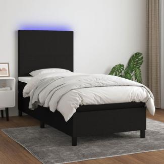 vidaXL Boxspringbett mit Matratze & LED Schwarz 90x200 cm Stoff 3134687