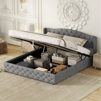 OKWISH Polsterbett Funktionsbett Doppelbett Bett Stauraumbett (180 x 200cm Multifunktionales Flachbett, mit hydraulischer Lagerung), Ohne Matratze