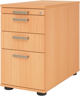 bümö Schreibtisch Schrank Büro mit Hängeregister für Hängeordner, Schubladenschrank Holz in Buche, Container mit Schubladen & Hängeregistratur - Schreibtisch Kommode mit Streifengriffe, SC40-6-6-SG
