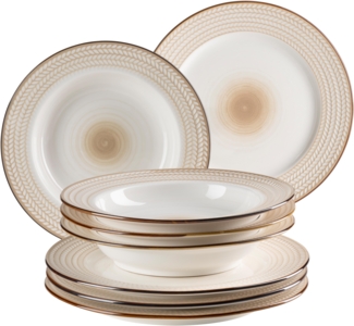 Premium Tafelservice fr 4 Personen in Gastronomie-Qualitt, 8-teiliges modernes Teller Set in einzigartigem Vintage Stil, Wei