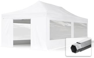 4x8 m Faltpavillon, PROFESSIONAL Alu 50mm, feuersicher, Seitenteile mit Panoramafenstern, weiß