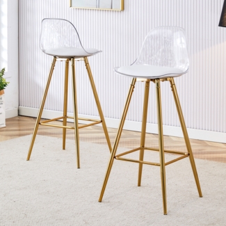 2er-Set Barhocker Hoch Modern Thekenhocker mit Rückenlehne Ergonomisch Kratzfeste Sitzschale,120 kg Tragkraft,Glod