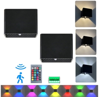 Jibenhome LED Wandleuchte RGB Wandlampe Innen Bewegungsmelder Akku Aufladbar Dimmbar Aluminum, Kaltweiß, Neutralweiß, Warmweiß, 15 RGB-Farben, 2 Stück LED Wandleuchte 18 Lichtfarbe Treppe Zimmer Flur Restaurant