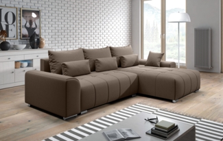 AX LIVING Eckschlafcouch mit Bettkasten Rivolli 260 cm braun