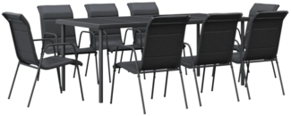 vidaXL 9-tlg. Garten-Essgruppe Schwarz Stahl und Textilene 3200701