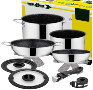 BRUNNER Topf-Set BRUNNER Camping Kochgeschirr Edelstahl ACADEMY NG Stapelbar, Leicht, (8-tlg)