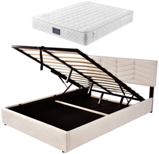 SOFTWEARY Polsterbett (Doppelbett mit Taschenfederkernmatratze, 160x200 cm), 25 cm hoch, 7 Zonen, Härtegrad 3, 720 Federn