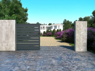 Vente-unique - Gartentor Schiebetor - 416 x 183 cm - durchbrochen - Aluminium - Anthrazit - PRIMO