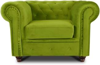 Sessel Chesterfield Asti - Couch, Couchgarnitur, Couchsessel, Loungesessel, Stühl, Holzfüße - Glamour Design, Velours (Hellgrün (Velvet 75))