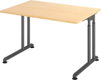 bümö höhenverstellbarer Schreibtisch Z-Serie 120x80 cm in Ahorn, Gestell in Graphit - PC Tisch klein für's Büro manuell höhenverstellbar, Computertisch verstellbar, ZS-12-3-G