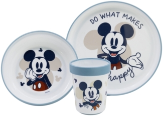 Mickey Mouse Kindergeschirr Set 3-teilig – Rutschfestes Ess-Set mit Teller, Schüssel & Becher