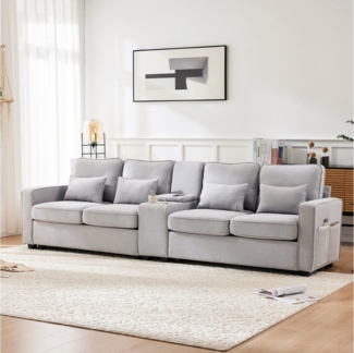 Merax 4-Sitzer mit Seitentaschen und Getränkehälter, XXL-Sofa mit USB,Chaiselounge,Polstermöbel mit Zierkissen