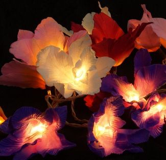 Guru-Shop LED-Lichterkette Lotus Blüten LED Lichterkette. - Blüte bunt
