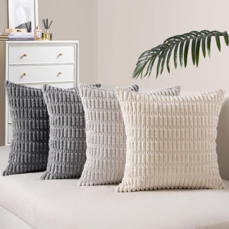 4er Set Kissenbezug 60x60cm Grau Kordsamt Dekokissen Weich Flauschig
