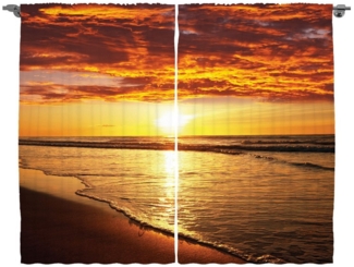 Abakuhaus Gardine Schlafzimmer Kräuselband Vorhang mit Schlaufen und Haken, hawaiisch Strand Sunset Coast