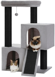 PAWZ Road Kratzbaum Kratzbaum 11cm Dicke Stämme mit extrem großen doppelten Höhle, 114cm Schwarz grau