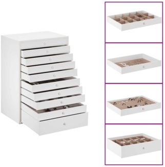 vidaXL Schmuckkästchen 10-lagig mit Uhrenhaltern Weiß 29x20,5x40,5 cm 4103566