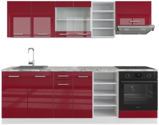 Küchenzeile R-Line Rot Hochglanz/Weiß 240 cm ohne Arbeitsplatte Vicco