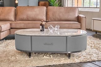 KAWOLA Couchtisch MARIA Marmorplatte Kunstleder grau 45 x 70 x 130 cm