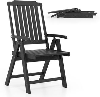 Gartenstuhl klappbar Hochlehner Klappstuhl aus Kunststoff wetterfester Balkonstuhl in Holzoptik Terrassenstuhl bis 150 kg belastbar Schwarz