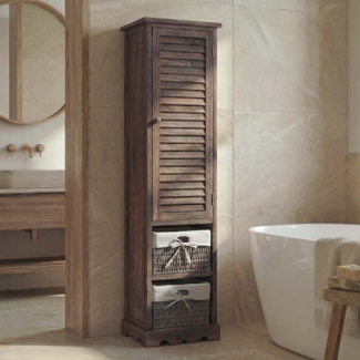 Badezimmerkommode HWC-H20, Badezimmer Schrank Badschrank Badregal, 120x27x29cm Massiv-Holz ~ shabby braun