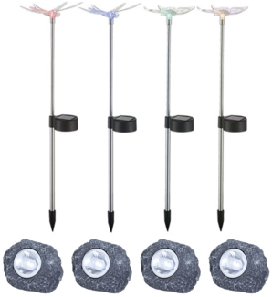 8er Set RGB LED Solarlampen, verschiedene Designs