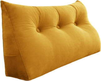 VERCART Großes Keilkissen, Langes Lesekissen, Bettruhe Rückenkissen, Dreieckiges Liegekissen, Dekoratives Kopfteilkissen für Tagesbett oder Tiefes Sofa, Samt Ingwergelb, 100cm