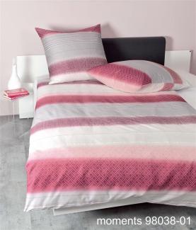 Janine Moments Mako-Satin Bettwäsche 200x200 Streifen rubin beere grau 98038-01