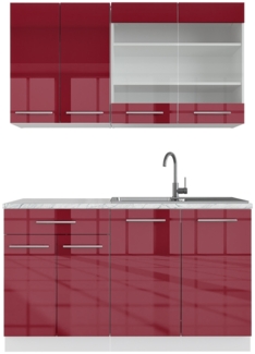 Singleküche Fame-Line Bordeaux Hochglanz/Weiß 140 cm ohne Arbeitsplatte Vicco