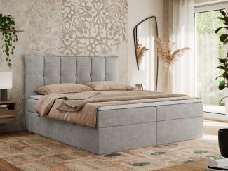 Boxspringbett, Polsterbett mit Bettkasten - PREMIUM-10 - 140x200cm - Hellgrau Stoff - H3