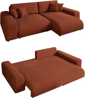 Ecksofa Schlaffunktion ausziehbar Bettkasten Polsterecke L-Couch Cord Terracotta