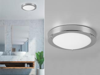 TRIO Leuchten LED Deckenleuchte, Dimmfunktion, LED wechselbar, Warmweiß, Badezimmer-Lampen Decke, Bad-lampe & Gäste WC Chrom Treppenhaus, IP44