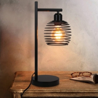 Nettlife Tischleuchte Schwarz Vintage E27 Nachttischlampe industrial Metall, mit Schalter, LED wechselbar, Wohnzimmer Schlafzimmer Bedside Kinderzimmer Büro