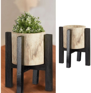 CEPEWA Blumentopf Blumentopf mit Ständer Holz natur schwarz 37x39cm Topf auf Füßen