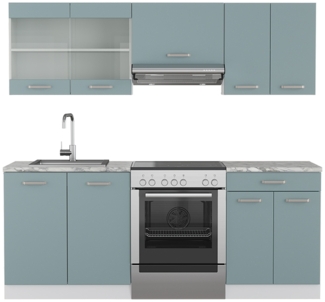 Vicco Küchenzeile Blau-Grau/Weiß 200 cm ohne Arbeitsplatte, R-Line