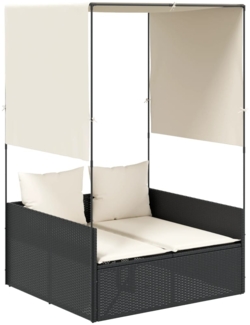 vidaXL Doppel-Sonnenliege mit Dach und Vorhängen Schwarz Poly-Rattan 4002755