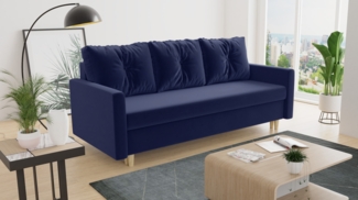 Schlafsofa Rico - Sofa mit Bettkasten, Couch mit Schlaffunktion, Bettfunktion, Bettsofa mit Bonell-Ferderkern, Velours (Dunkelblau (Kronos 09))