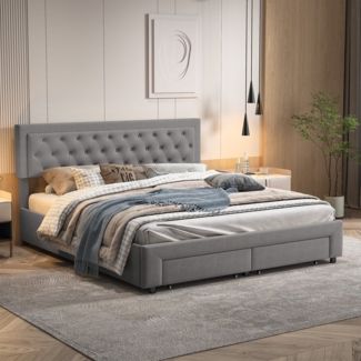 Furnishings Home Polsterbett Doppelbett Stauraumbett, Mit 2 Schubladen + Bettkasten (1 tlg), Mit Stauraum, Lattenrost, Samt, 160x200 cm