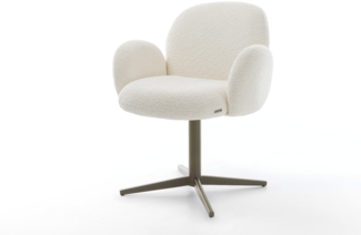 Drehstuhl Nube-Flex mit Armlehnen Bouclé Weiß Fußkreuz Effektfinish Titan 360° drehbar Taschenfederkern